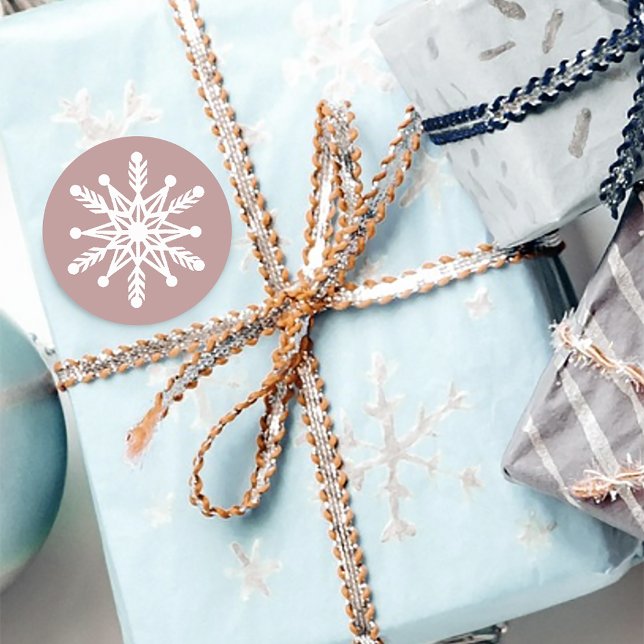 White Snowflakes Rose Pink Classic Round Sticker (Creator Uploaded)