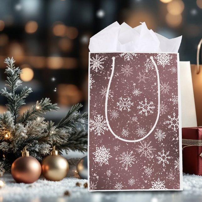 White Snowflakes Rose Pink Medium Gift Bag (Creator Uploaded)