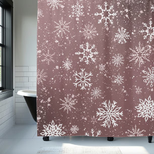 White Snowflakes Rose Pink Shower Curtain