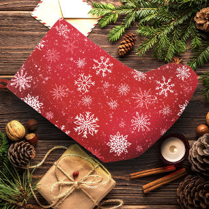 White Snowflakes Ruby Red Small Christmas Stocking
