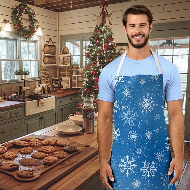 White Snowflakes Sapphire Blue Apron (Creator Uploaded)