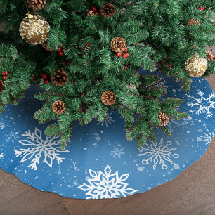 White Snowflakes Sapphire Blue Brushed Polyester Tree Skirt