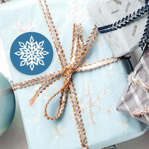 White Snowflakes Sapphire Blue Classic Round Sticker