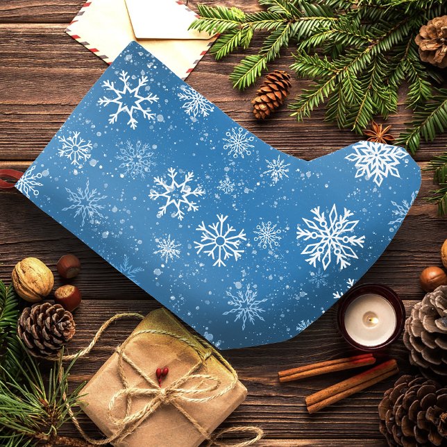 White Snowflakes Sapphire Blue Small Christmas Stocking (Creator Uploaded)