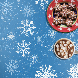 White Snowflakes Sapphire Blue Tablecloth