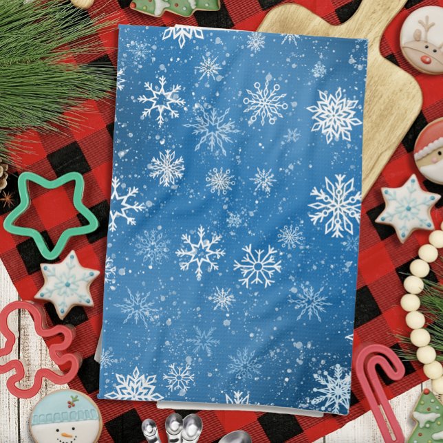 White Snowflakes Sapphire Blue Tea Towel (Creator Uploaded)