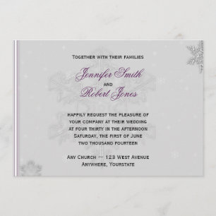 White Snowflakes Silver Purple Wedding Invitation