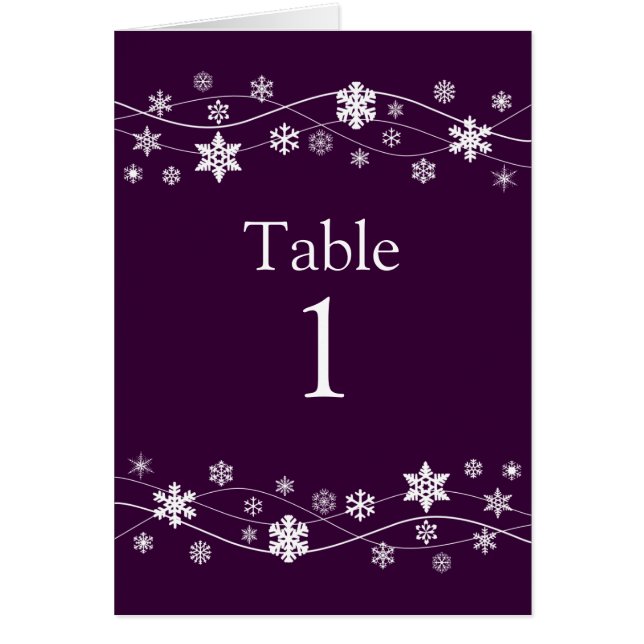 White Snowflakes Table Number Seating Cards (Front)
