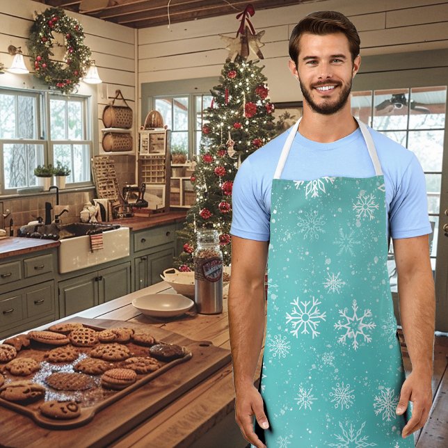 White Snowflakes Teal Apron (Creator Uploaded)