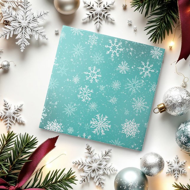 White Snowflakes Teal Tile (Creator Uploaded)