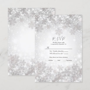 White Snowflakes Winter Wonderland Wedding RSVP Invitation
