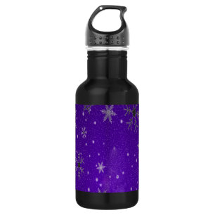 White Snowflakes with Blue-Purple Background 532 Ml Water Bottle