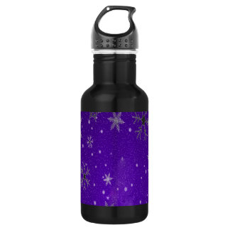 White Snowflakes with Blue-Purple Background 532 Ml Water Bottle