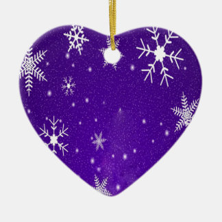 White Snowflakes with Blue-Purple Background Ceramic Tree Decoration