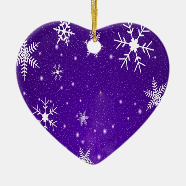 White Snowflakes with Blue-Purple Background Ceramic Tree Decoration (Front)