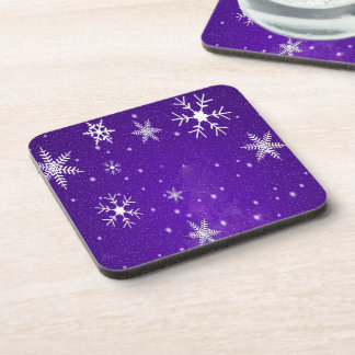 White Snowflakes with Blue-Purple Background Coaster