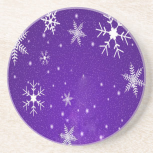 White Snowflakes with Blue-Purple Background Coaster