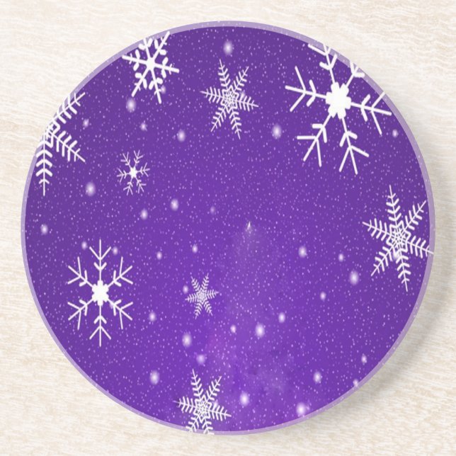 White Snowflakes with Blue-Purple Background Coaster (Front)