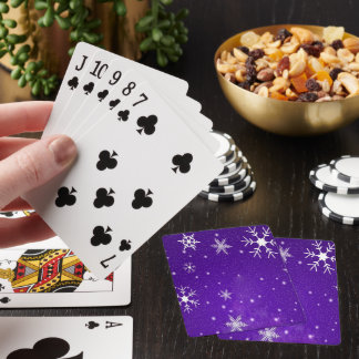 White Snowflakes with Blue-Purple Background Playing Cards