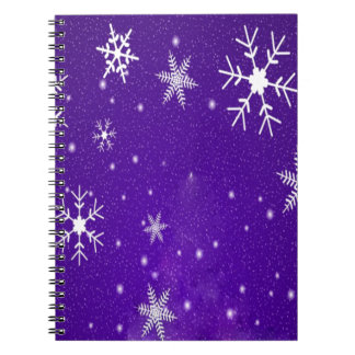 White Snowflakes with Blue-Purple Background Spiral Notebook