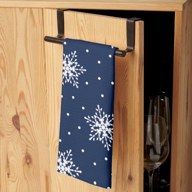 White Snowflakes with Polka Dots Tea Towel (Thirds Fold)