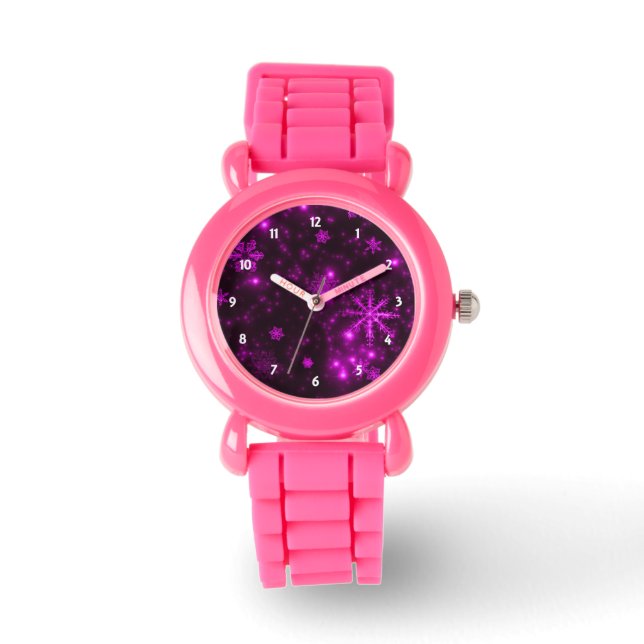 White Snowflakes with Purple Background Watch (Front)