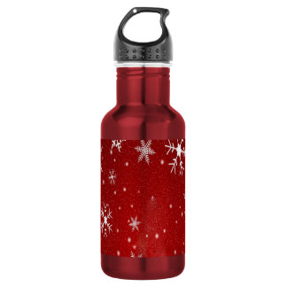 White Snowflakes with Red Background 532 Ml Water Bottle
