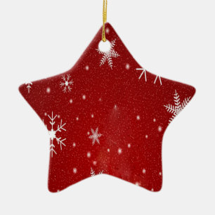 White Snowflakes with Red Background Ceramic Tree Decoration