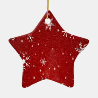 White Snowflakes with Red Background Ceramic Tree Decoration