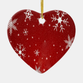 White Snowflakes with Red Background Ceramic Tree Decoration