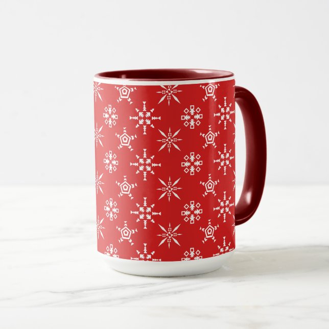 White Snowflakes with Red Background Custom Colour Mug (Front Right)