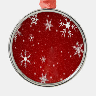 White Snowflakes with Red Background Metal Tree Decoration