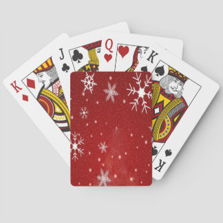 White Snowflakes with Red Background Playing Cards