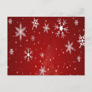 White Snowflakes with Red Background Postcard