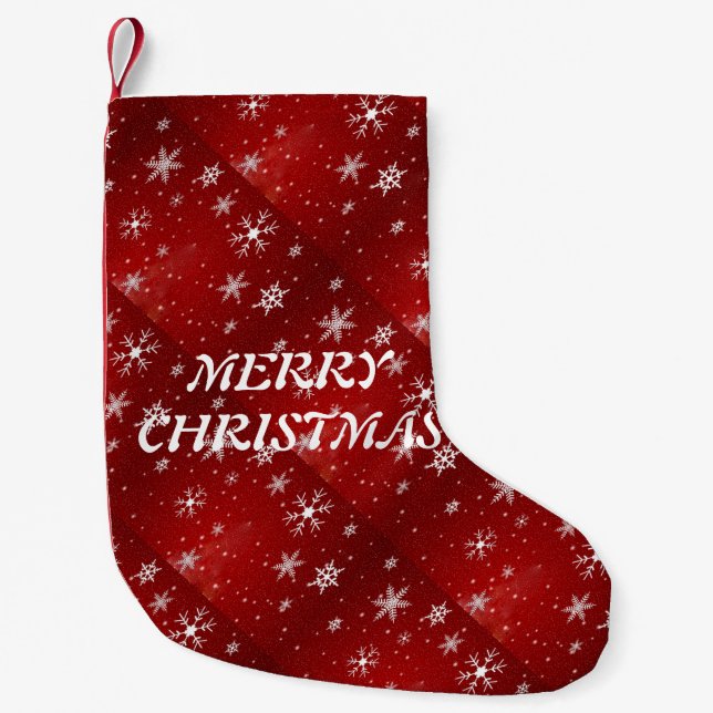 White Snowflakes with Red Background Small Christmas Stocking (Front)
