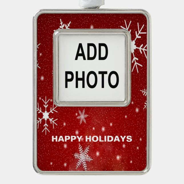 White Snowflakes with Red Framed Vertical Ornament (Front)