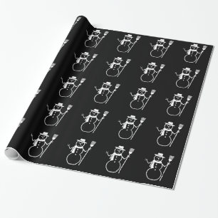 White Snowman Christmas Holiday Pattern Black Wrapping Paper
