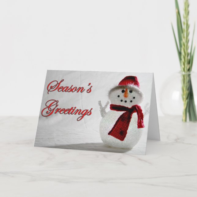 White Snowman Seasons Greetings Card (Front)