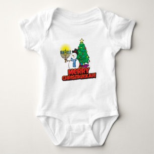 White Snowman with Menorah for Chrismukkah Baby Bodysuit