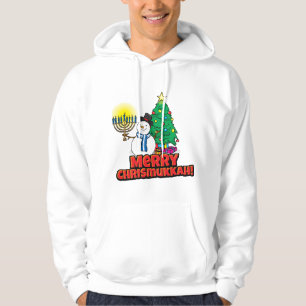 White  Snowman with Menorah Merry Chrismukkah Hoodie