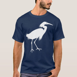 White Snowy Egret Bird Print T-Shirt