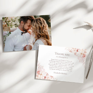 White & Soft Blush Roses Couple Photo Thank You Card