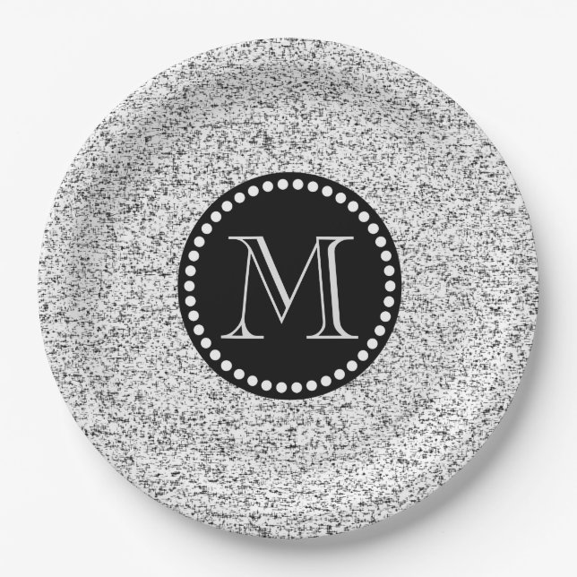 White Soft with Black Dots Monogram Paper Plate (Front)