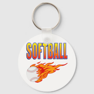 White Softball Flame Ball Key Ring