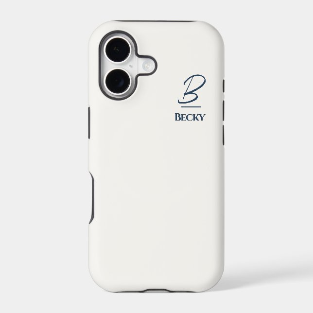 White Solid Colour Blue Initials and Name (Back)