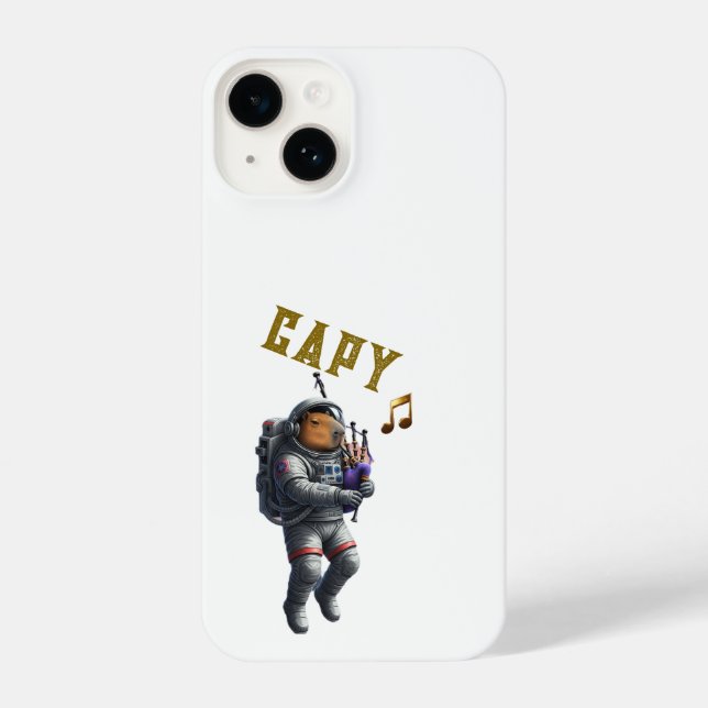 White Space Astronaut Capybara Playing Bagpipes iPhone Case (Back)