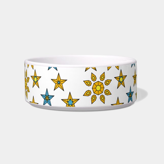 White Space Orange Blue Sun and Stars Gem Pattern Bowl (Front)