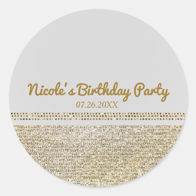 White & Sparking Gold Glam Chic Party Favour Classic Round Sticker (Front)