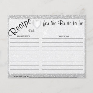 White Sparkle and Heart Bride to Be Recipe Card