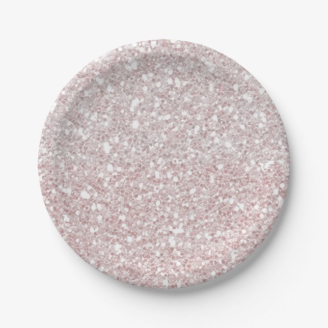 White Sparkle Glitter Glam Custom Party Paper Plate (Front)
